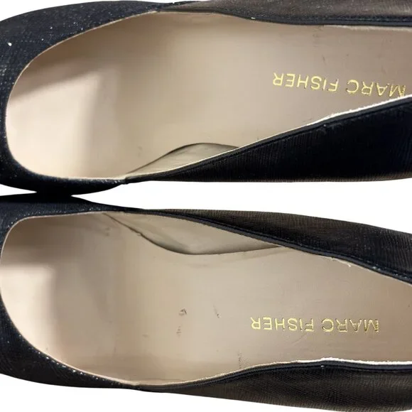 Marc Fisher 9.5M Black Peep-Toe Heels With Bow Accent Textured Finish & Stiletto - Picture 3 of 11